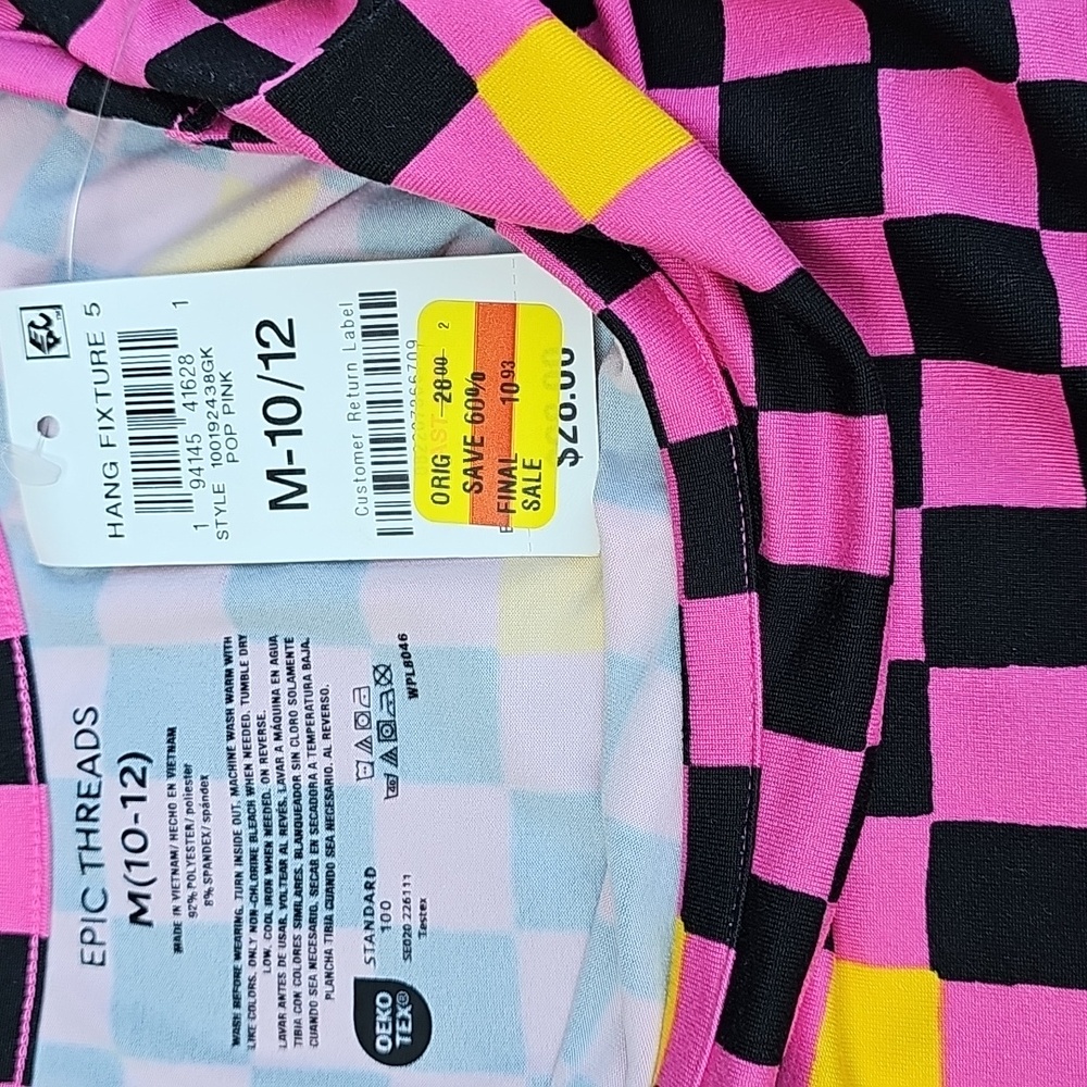 NWT Epic Threads By Macy's Girls Medium 1012 Long Sleeve Dress Checkerboard Pink - Picture 3 of 4